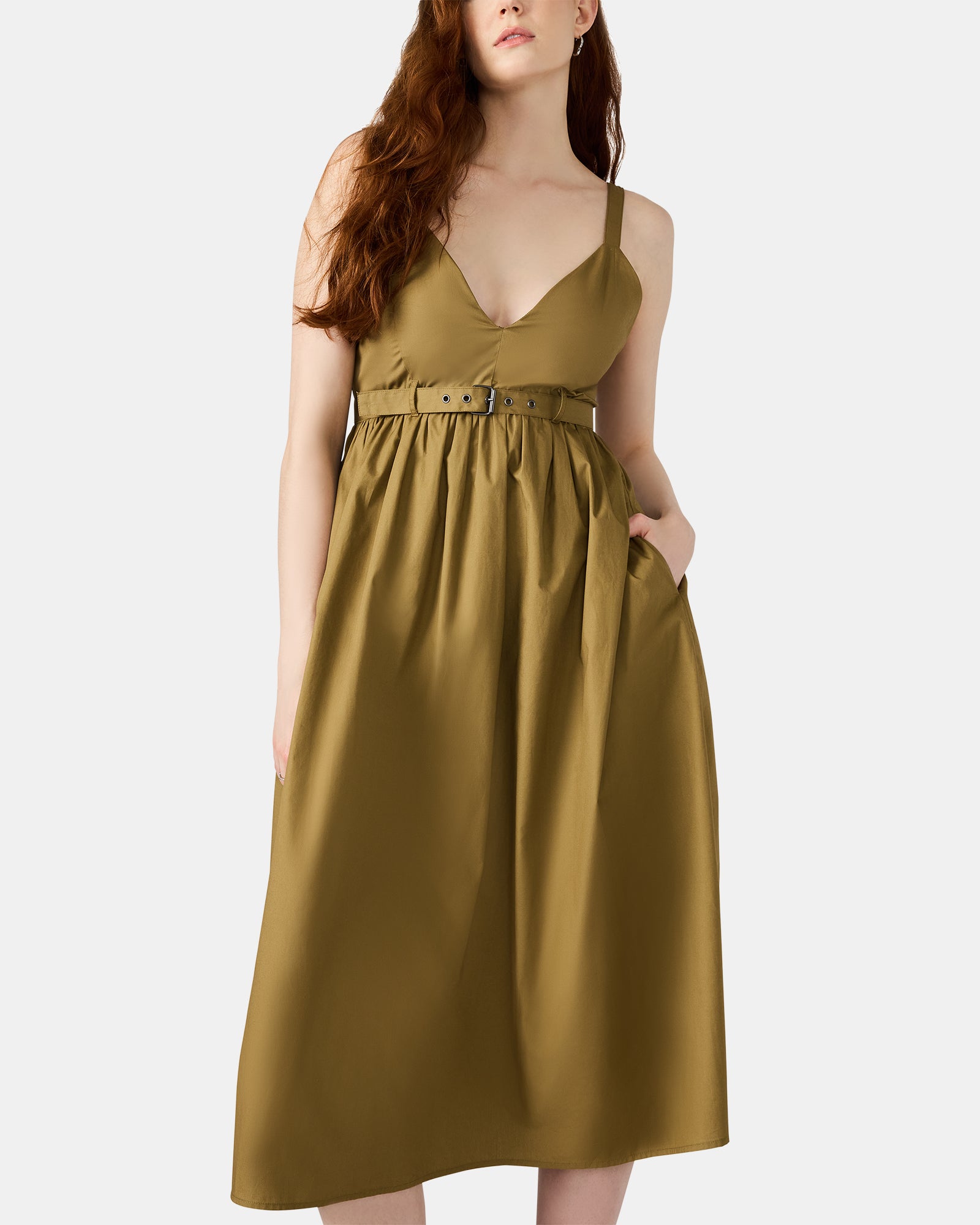 JUNO Olive Midi Flowy Dress Women's Designer Dresses – Steve