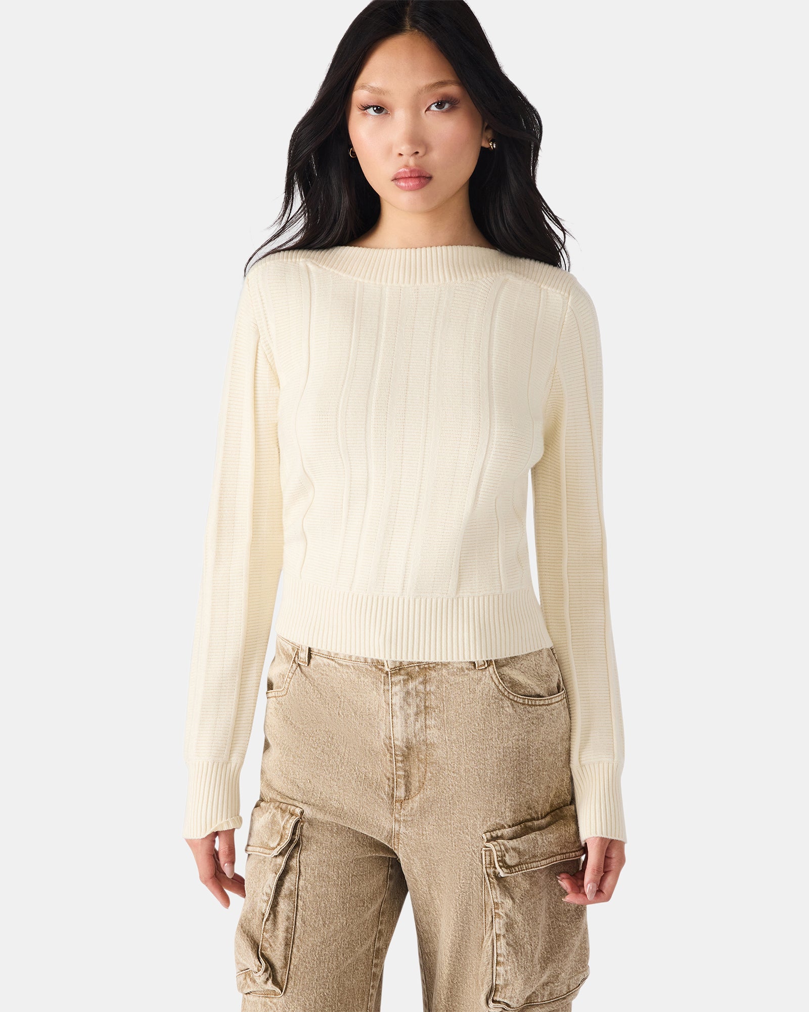 SERRA SWEATER WHITE - Clothing - Steve Madden Canada