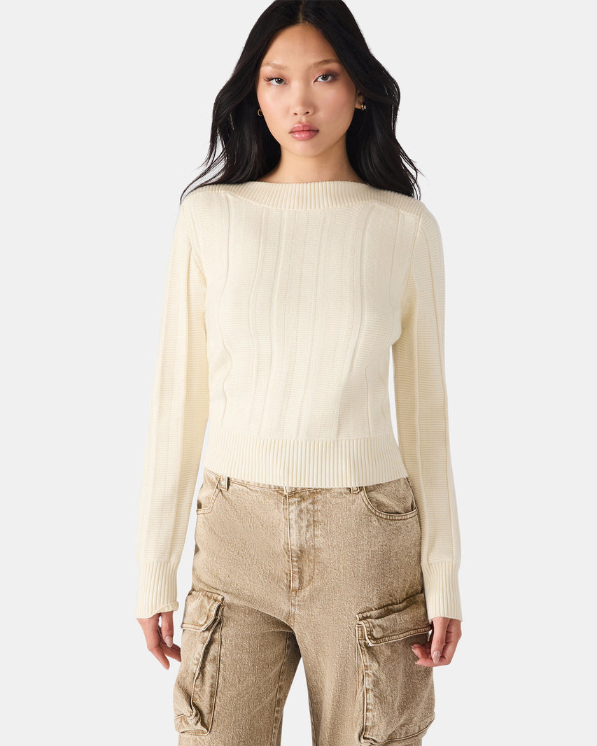 SERRA SWEATER WHITE - Clothing - Steve Madden Canada