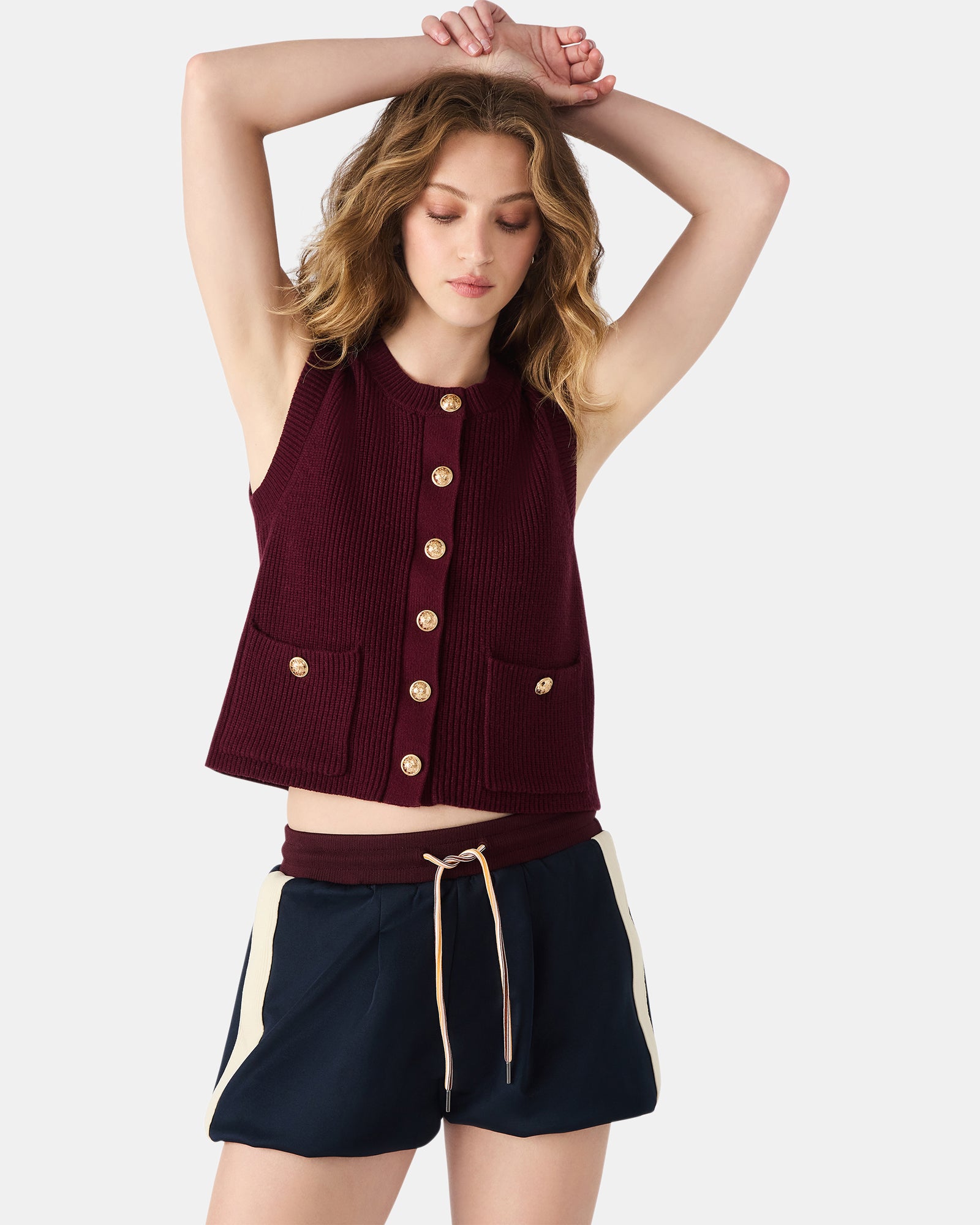 ALIYA SWEATER VEST WINE - Clothing - Steve Madden Canada - view 2