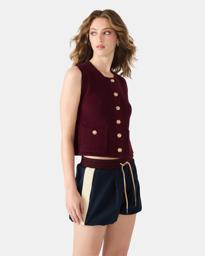 ALIYA SWEATER VEST WINE - Clothing - Steve Madden Canada