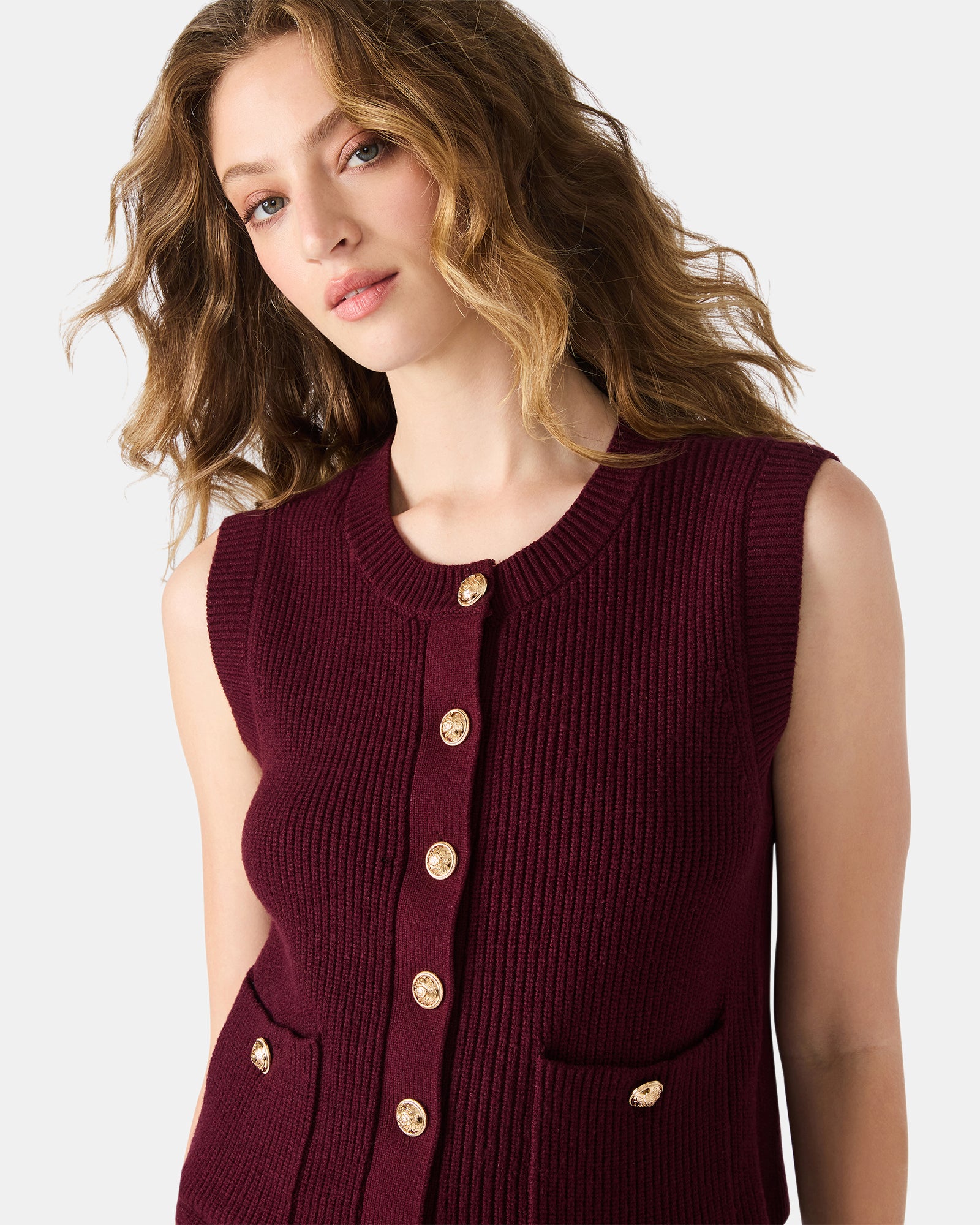 ALIYA SWEATER VEST WINE - Clothing - Steve Madden Canada - view 5