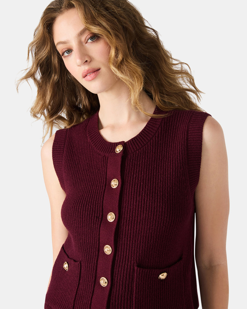 ALIYA SWEATER VEST WINE - Clothing - Steve Madden Canada - view 5