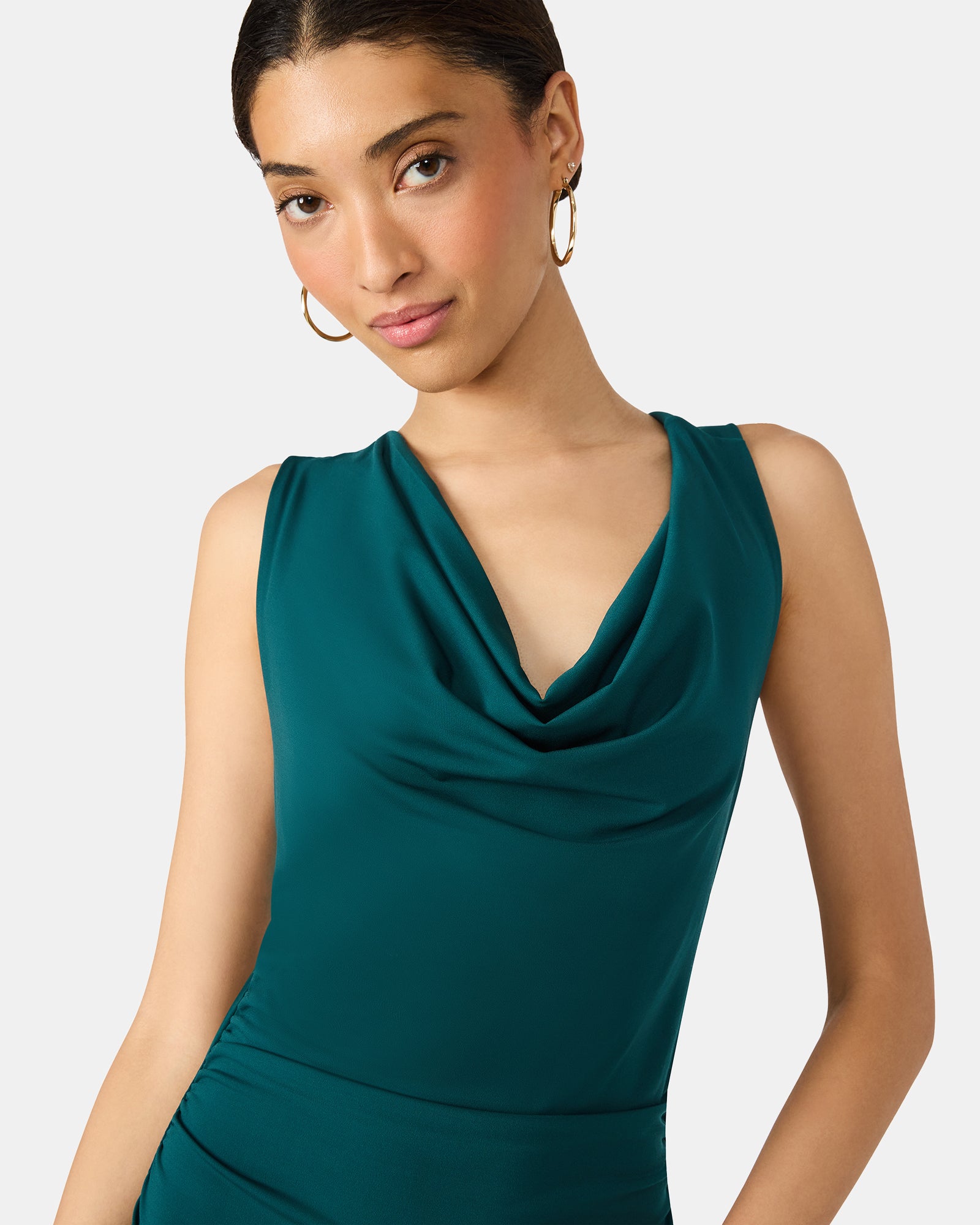 KALINA Teal Off Shoulder Open Back Midi Dress