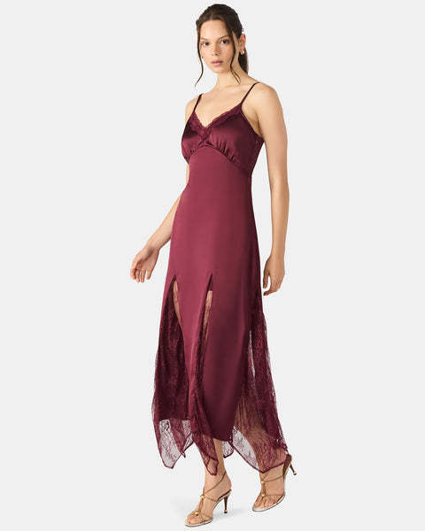 Riu Petal sleeve slit dress ワイン STEVEMADDEN_APPAREL_BP308227_W