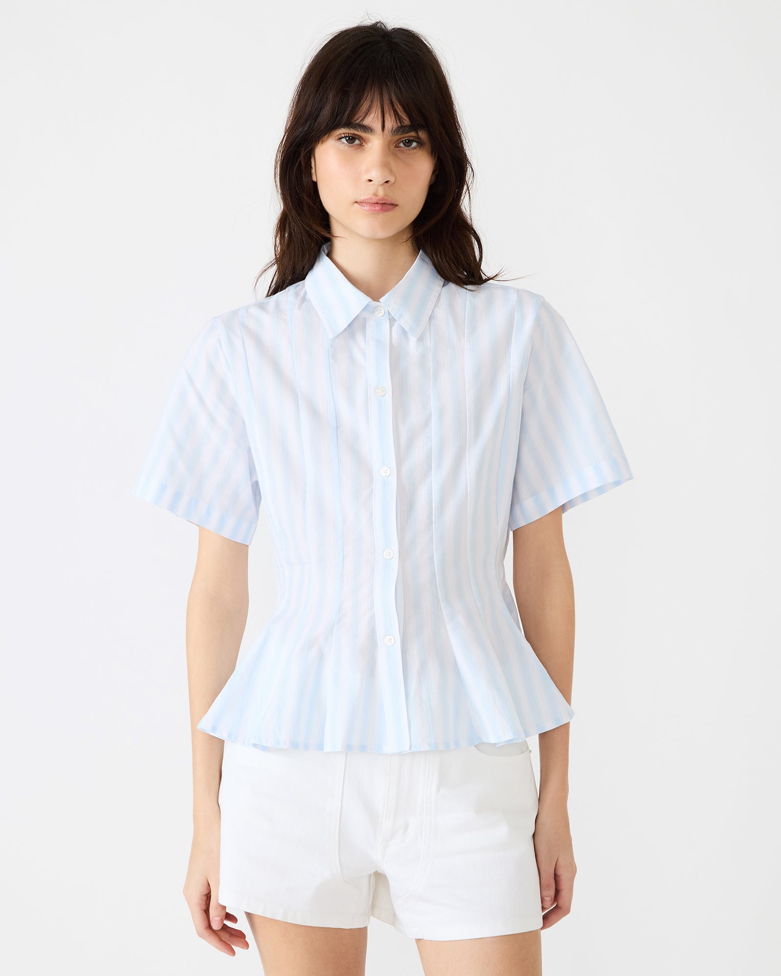 PORTER White Multi Striped Button-Up Top | Women's Designer