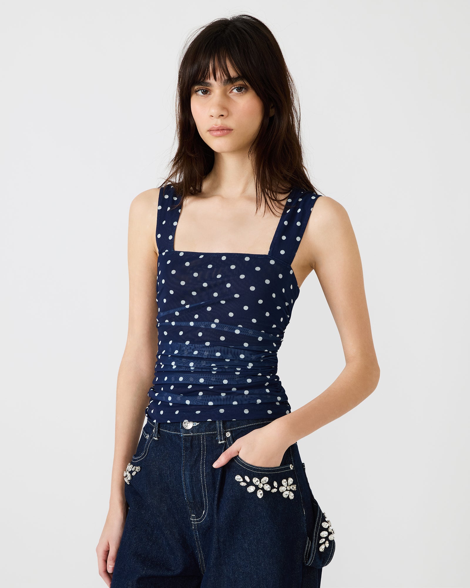 RORRY POLKA DOT KNIT TOP BLUE EXOTIC - Clothing - Steve Madden Canada