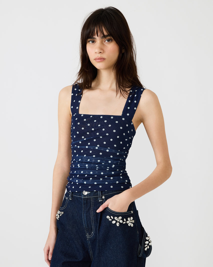 RORRY POLKA DOT KNIT TOP BLUE EXOTIC - Clothing - Steve Madden Canada