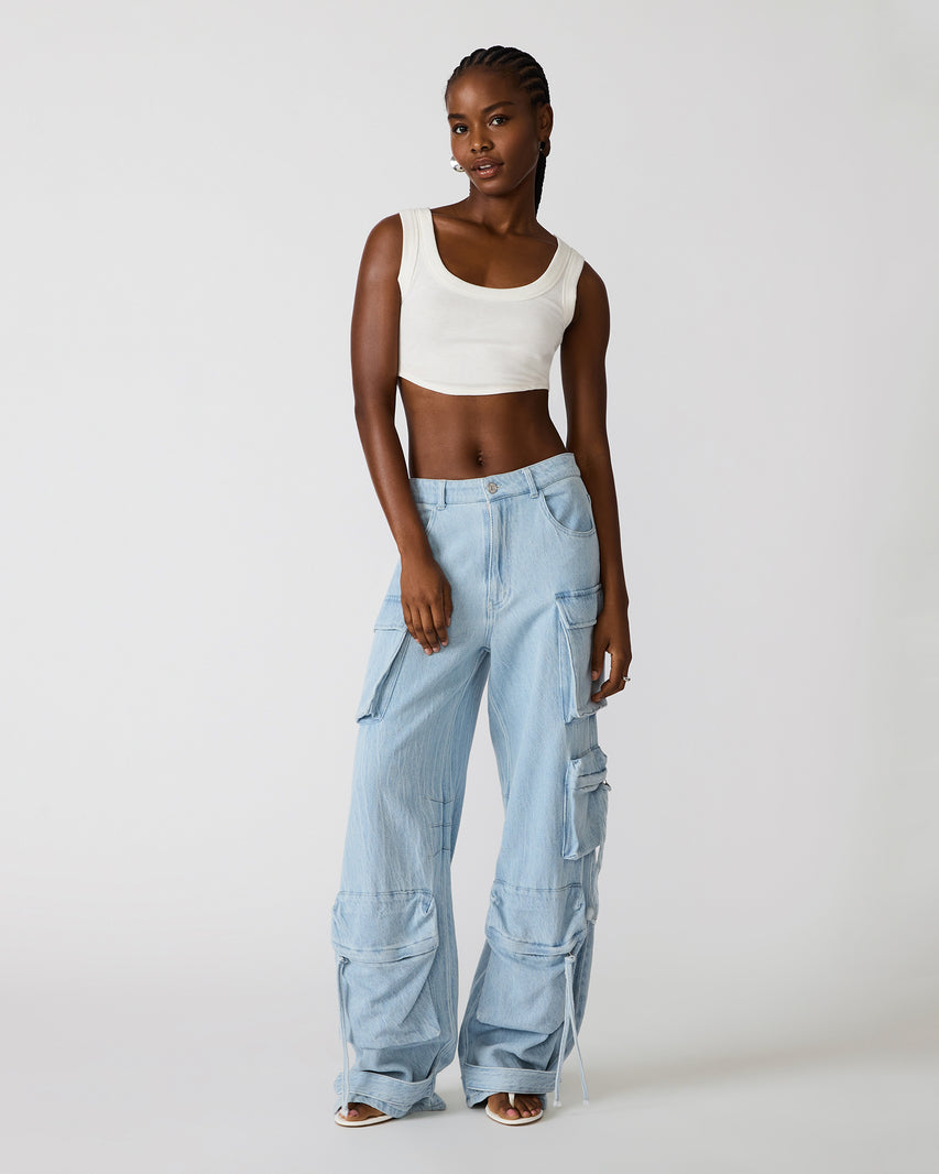 DUO PANT IN LIGHTWEIGHT DENIM BLUE - Clothing - Steve Madden Canada