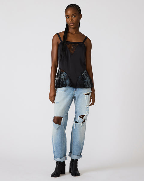 LEONORAH Black Square Neck Lace Top | Women's Designer Clothing