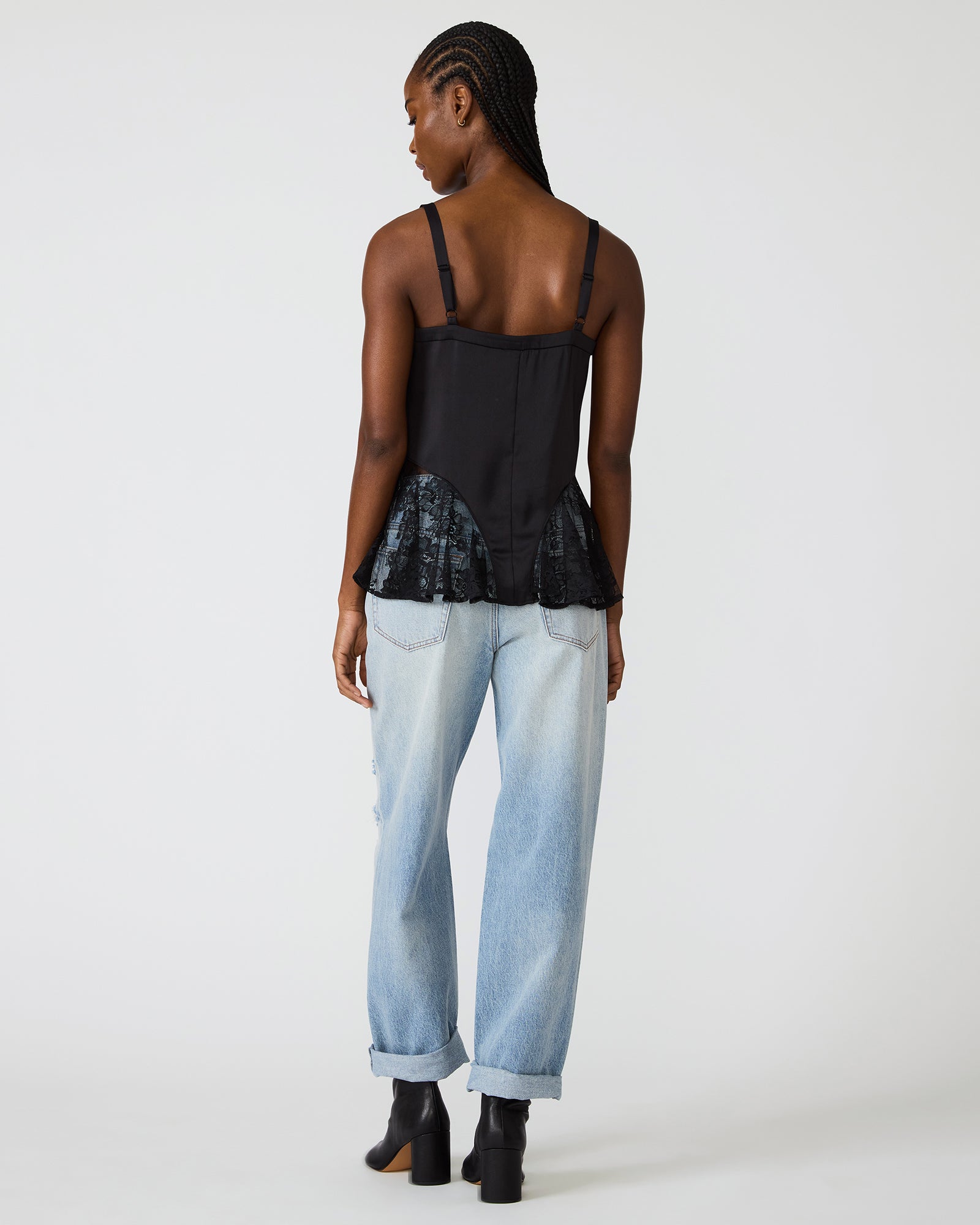 LEONORAH Black Square Neck Lace Top | Women's Designer Clothing