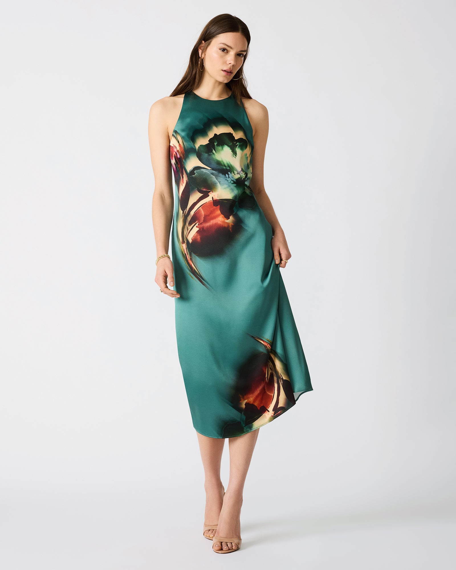 SANDRA MAXI SATIN DRESS TEAL - Clothing - Steve Madden Canada
