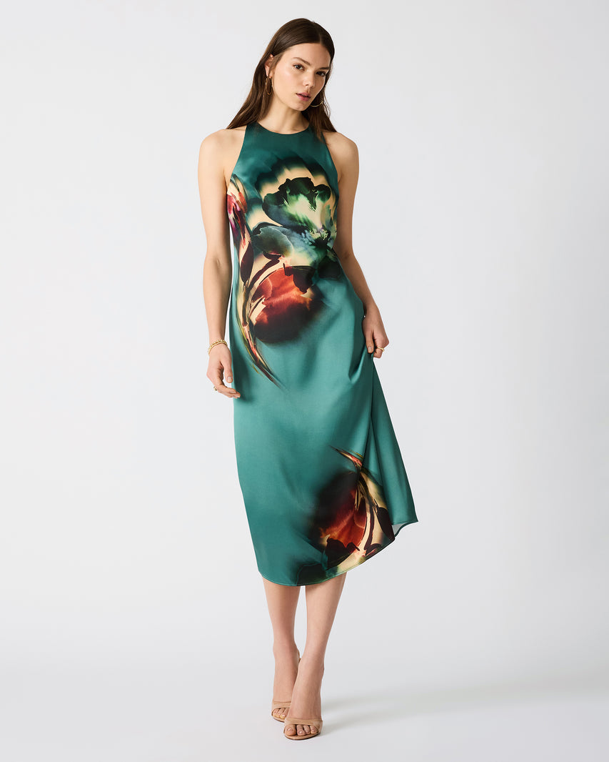 SANDRA MAXI SATIN DRESS TEAL - Clothing - Steve Madden Canada