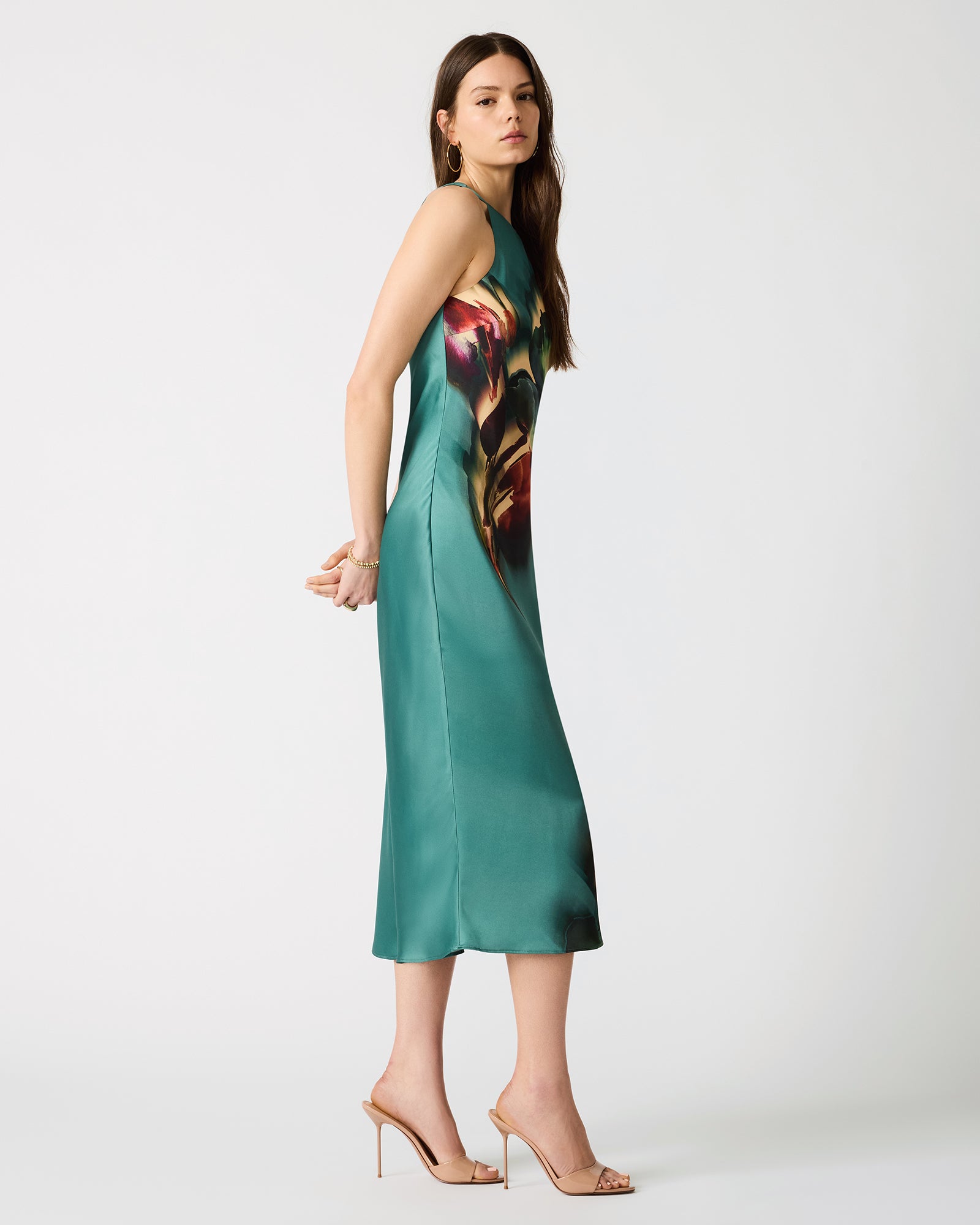 SANDRA MAXI SATIN DRESS TEAL - Clothing - Steve Madden Canada - view 3