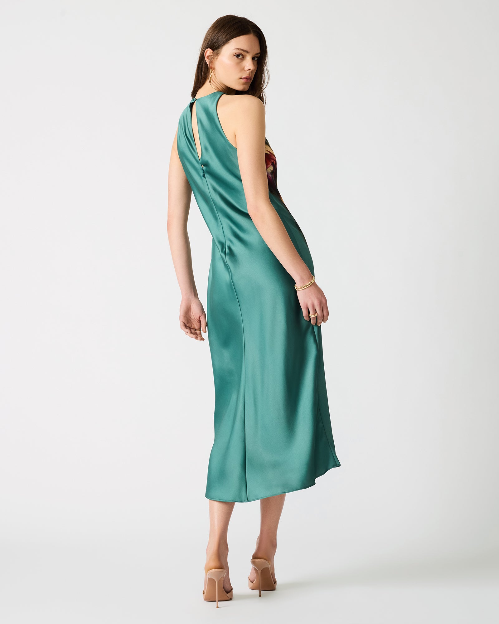 SANDRA MAXI SATIN DRESS TEAL - Clothing - Steve Madden Canada - view 6