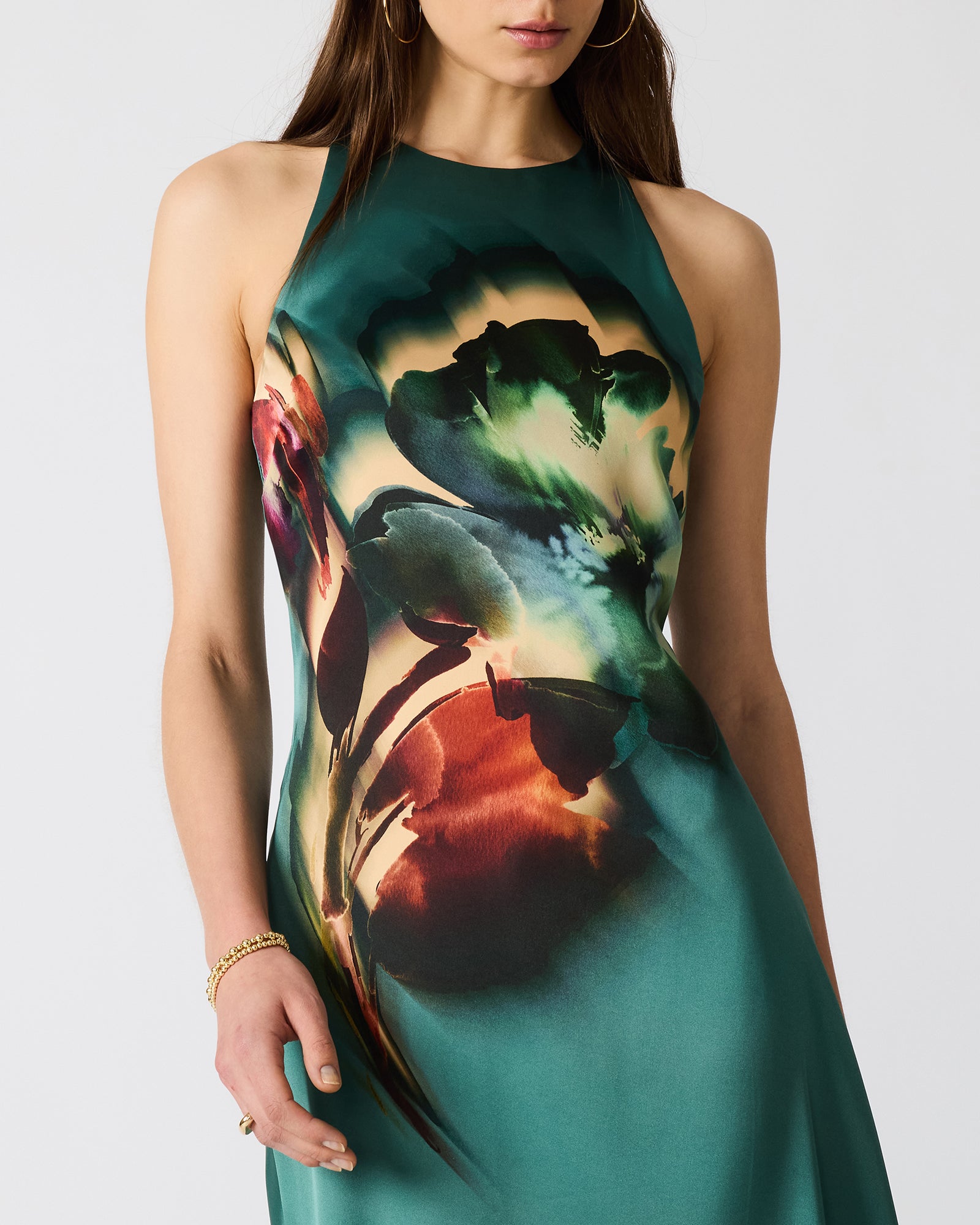 SANDRA MAXI SATIN DRESS TEAL - Clothing - Steve Madden Canada - view 5