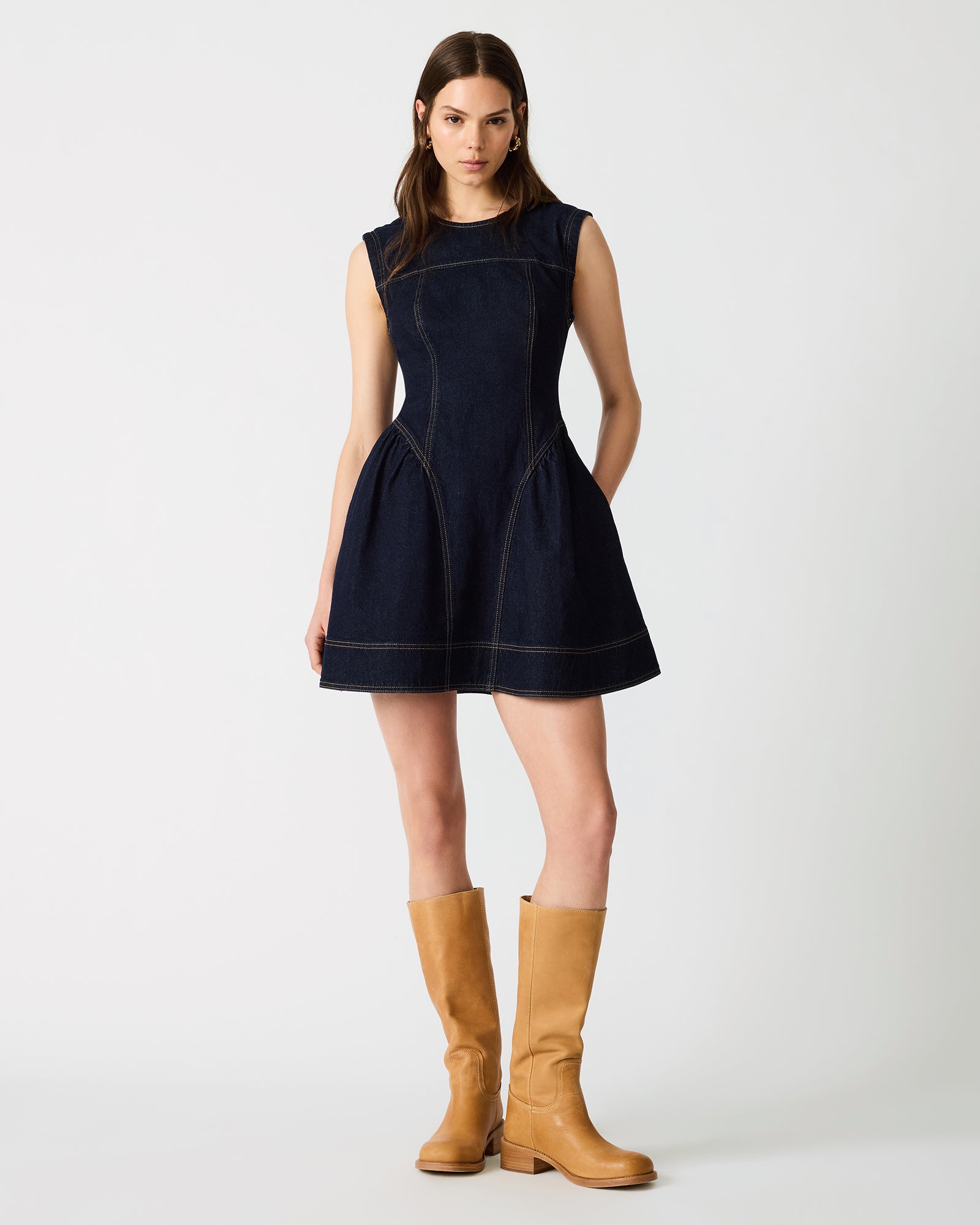 MIA PANELED MINI DRESS INDIGO DENIM - Clothing - Steve Madden Canada
