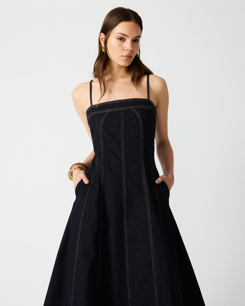 AURORA MIDI DRESS INDIGO DENIM - Clothing - Steve Madden Canada - view 4