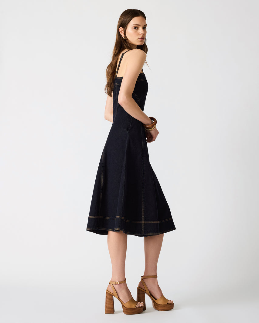 AURORA MIDI DRESS INDIGO DENIM - Clothing - Steve Madden Canada - view 3