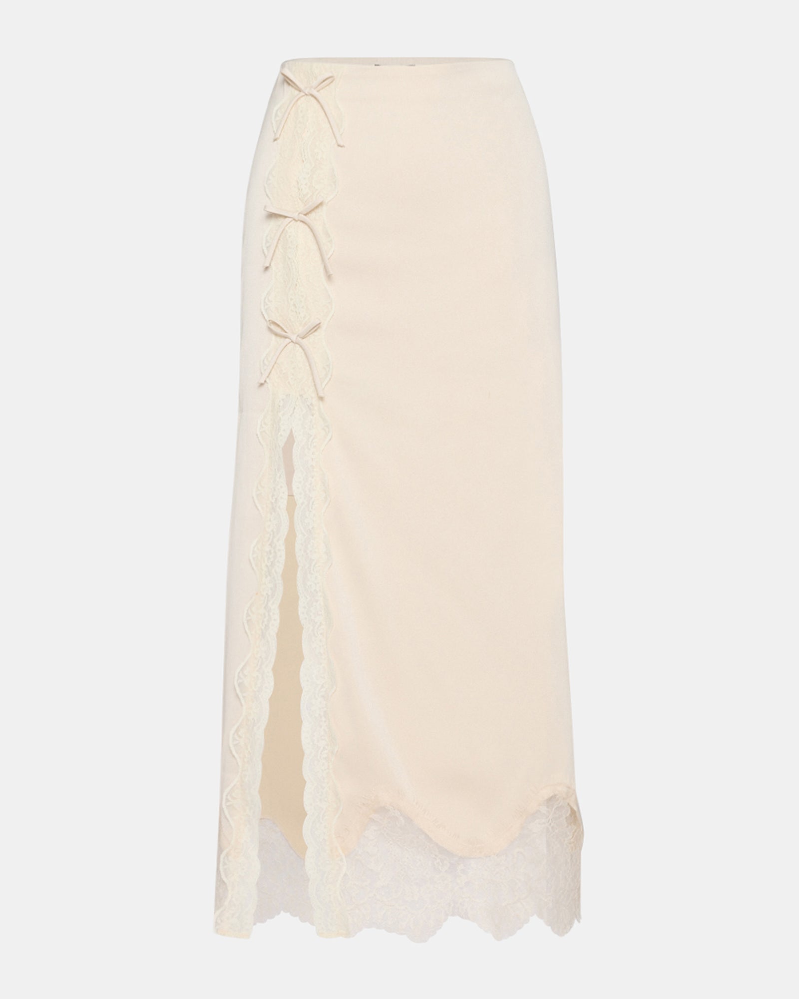 LISSANDRA Ivory Lace Slit Bow Detail Midi Skirt | Women's Designer