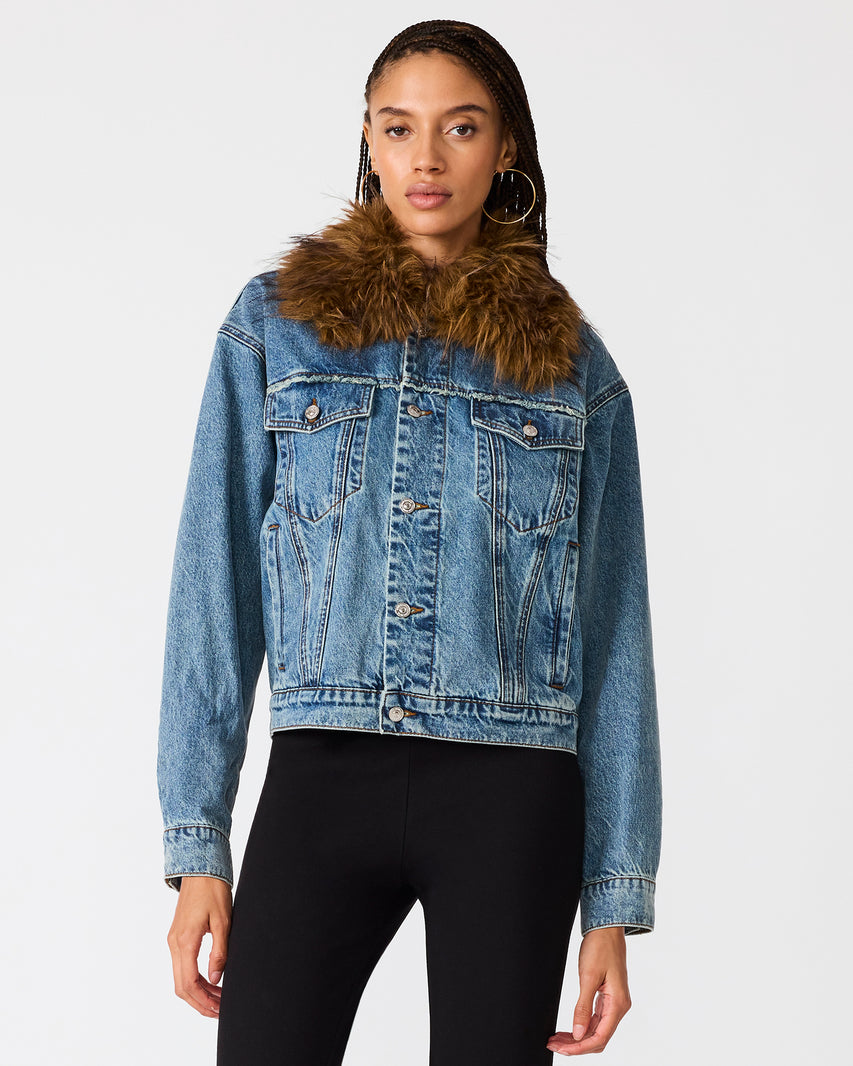 SMARKY JACKET DENIM MULTI - Clothing - Steve Madden Canada