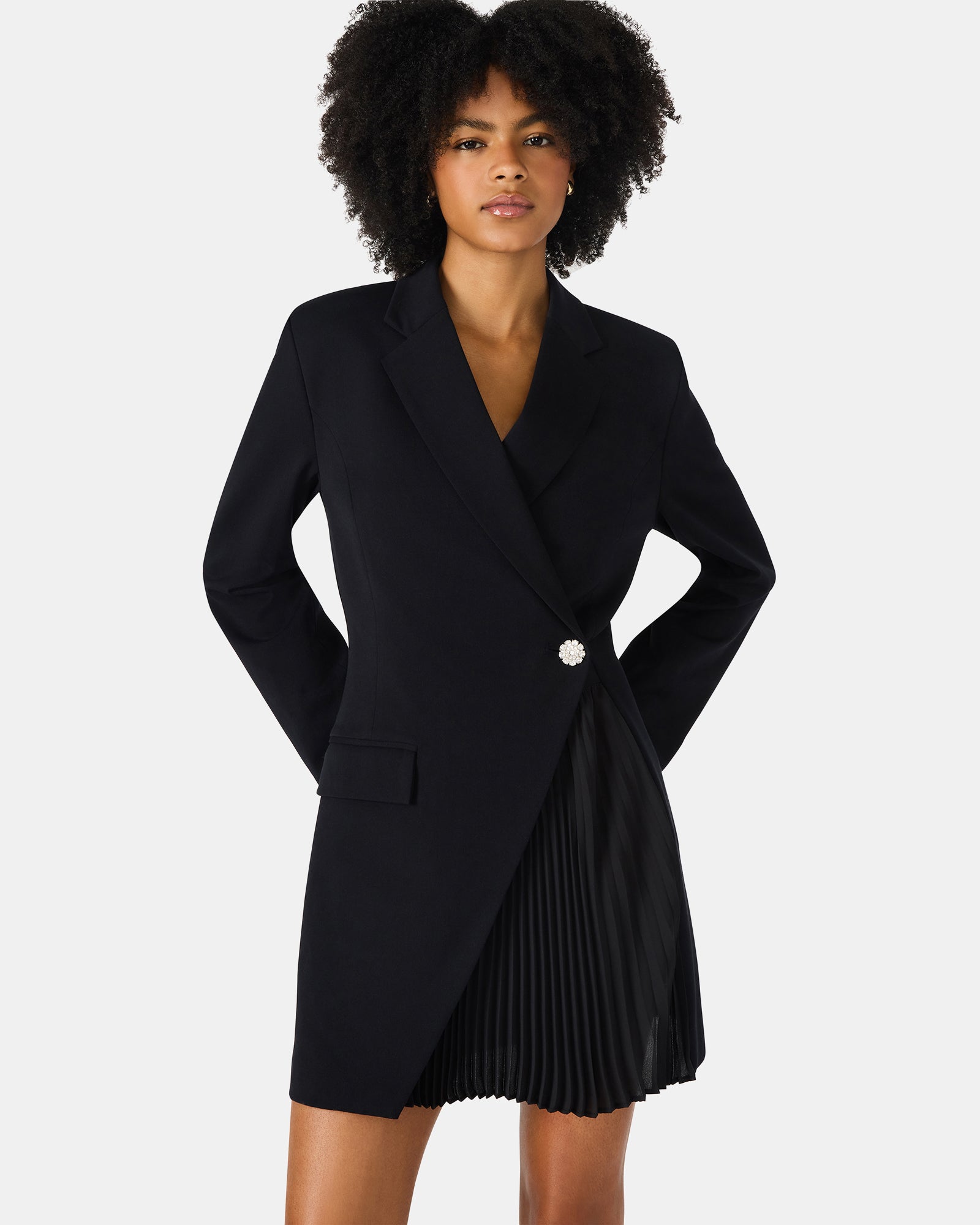NADENE Black Long Sleeve Mini Blazer Dress