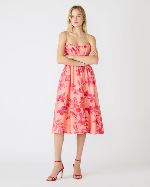 GWEN Floral Midi Coral Flowy Dress | Women's Designer Clothing