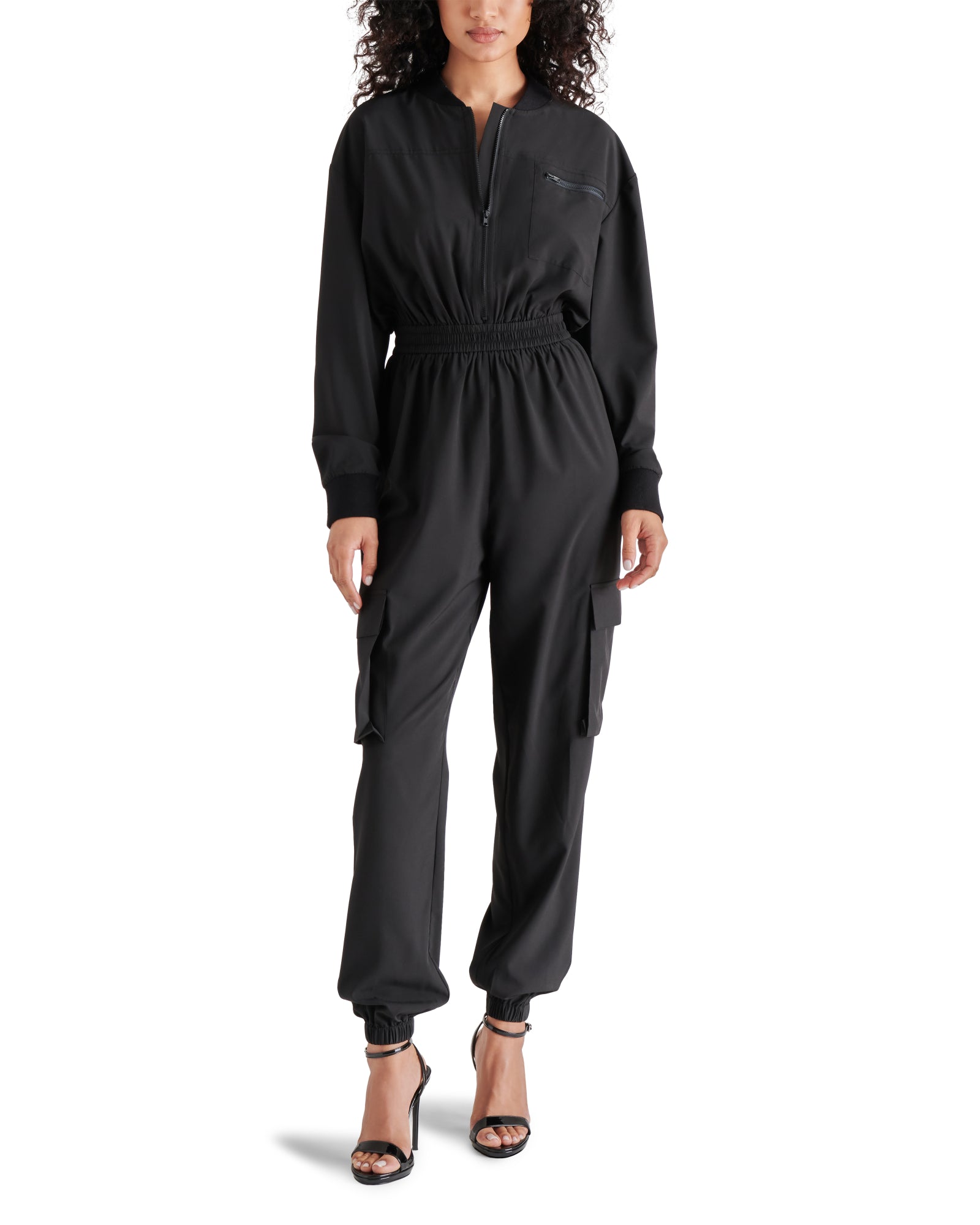 ALENA Black Long Sleeve Jumpsuit | Women's Designer Jumpsuits – Steve  Madden Canada