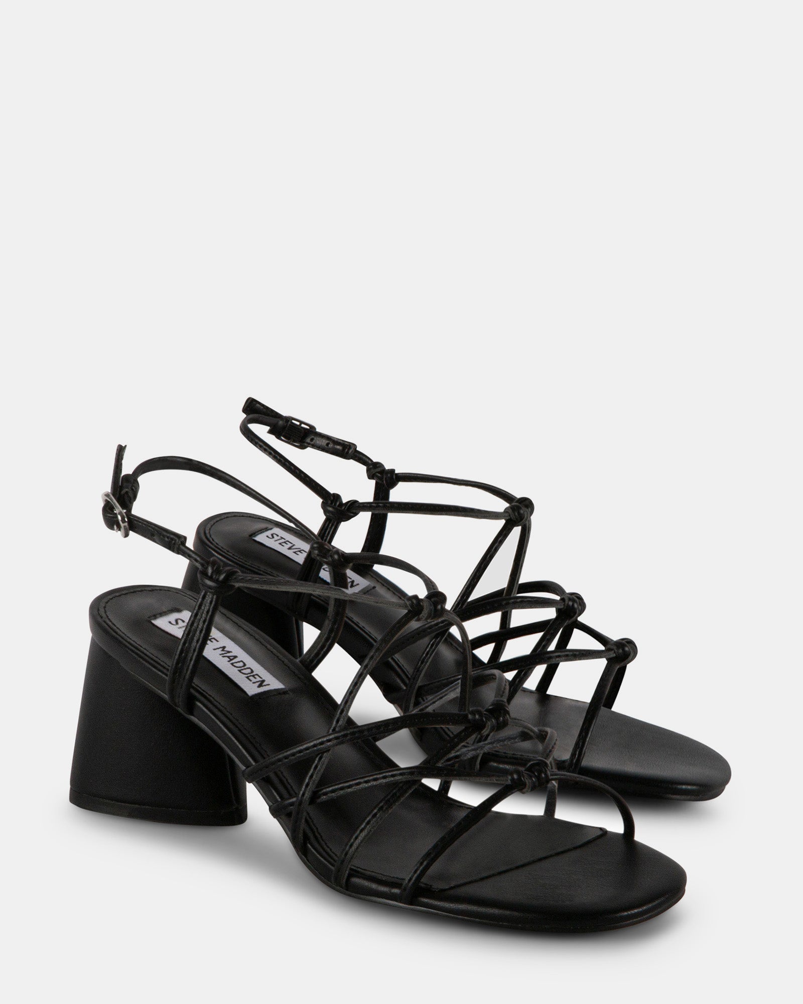 CURE Black Strappy Block Heel Women's Designer Heels – Steve