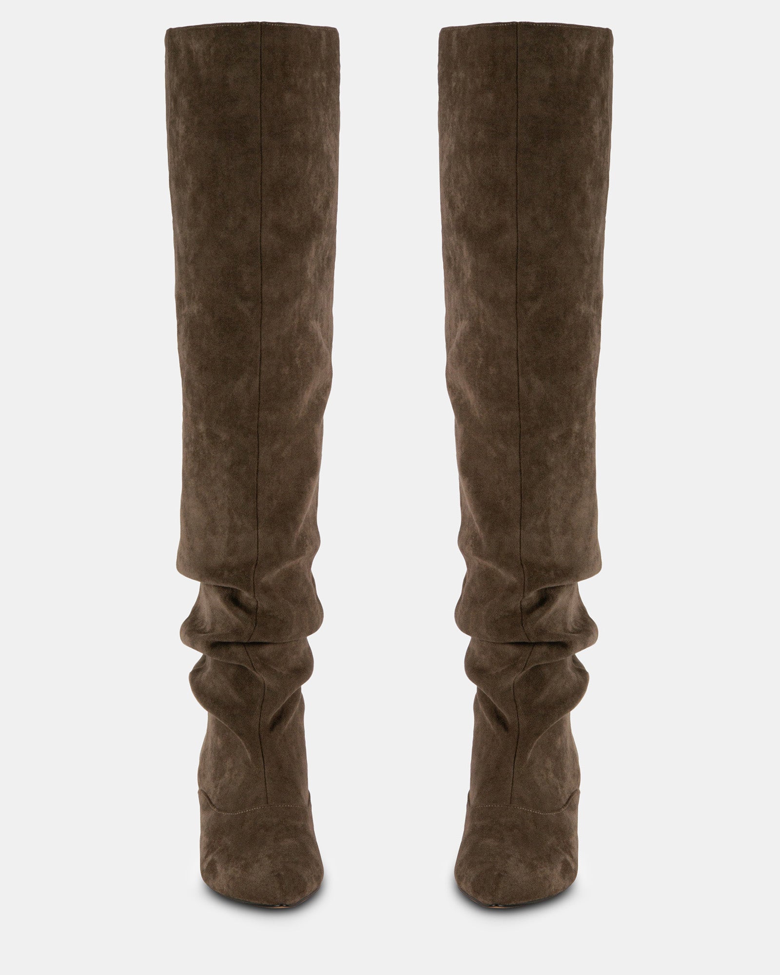 STASSII Taupe Over The Knee Pointed Toe Boots Women's Designer