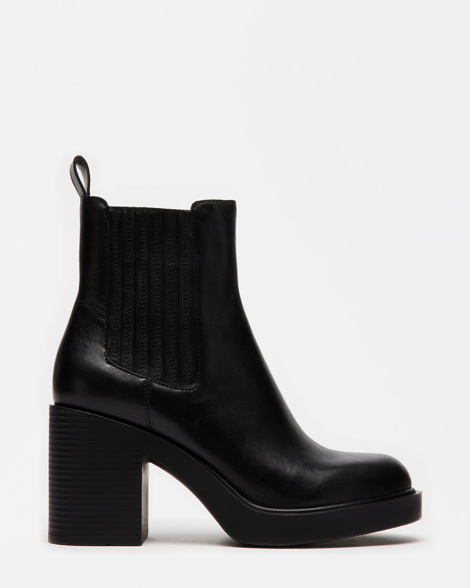 KAYDEN Black Leather Block Heel Chelsea Booties | Women's Designer Booties  – Steve Madden Canada