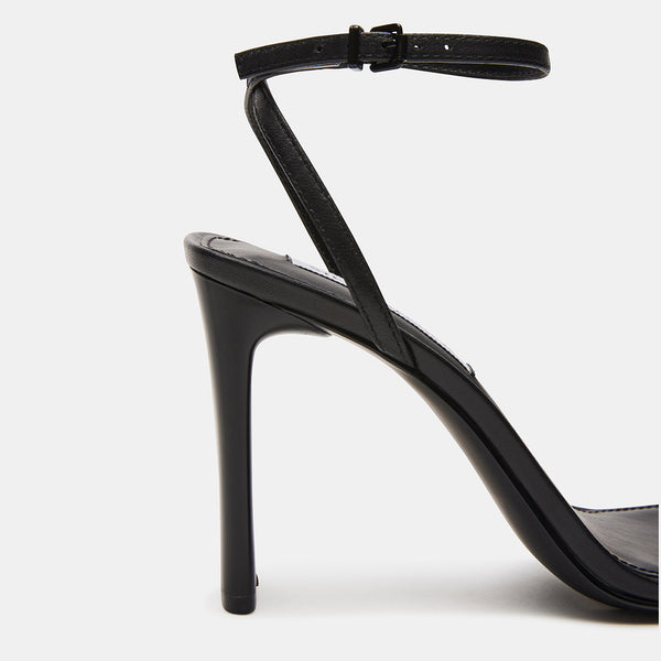 AILENE Black Leather Strappy Stiletto Heels | Women's Designer Heels ...