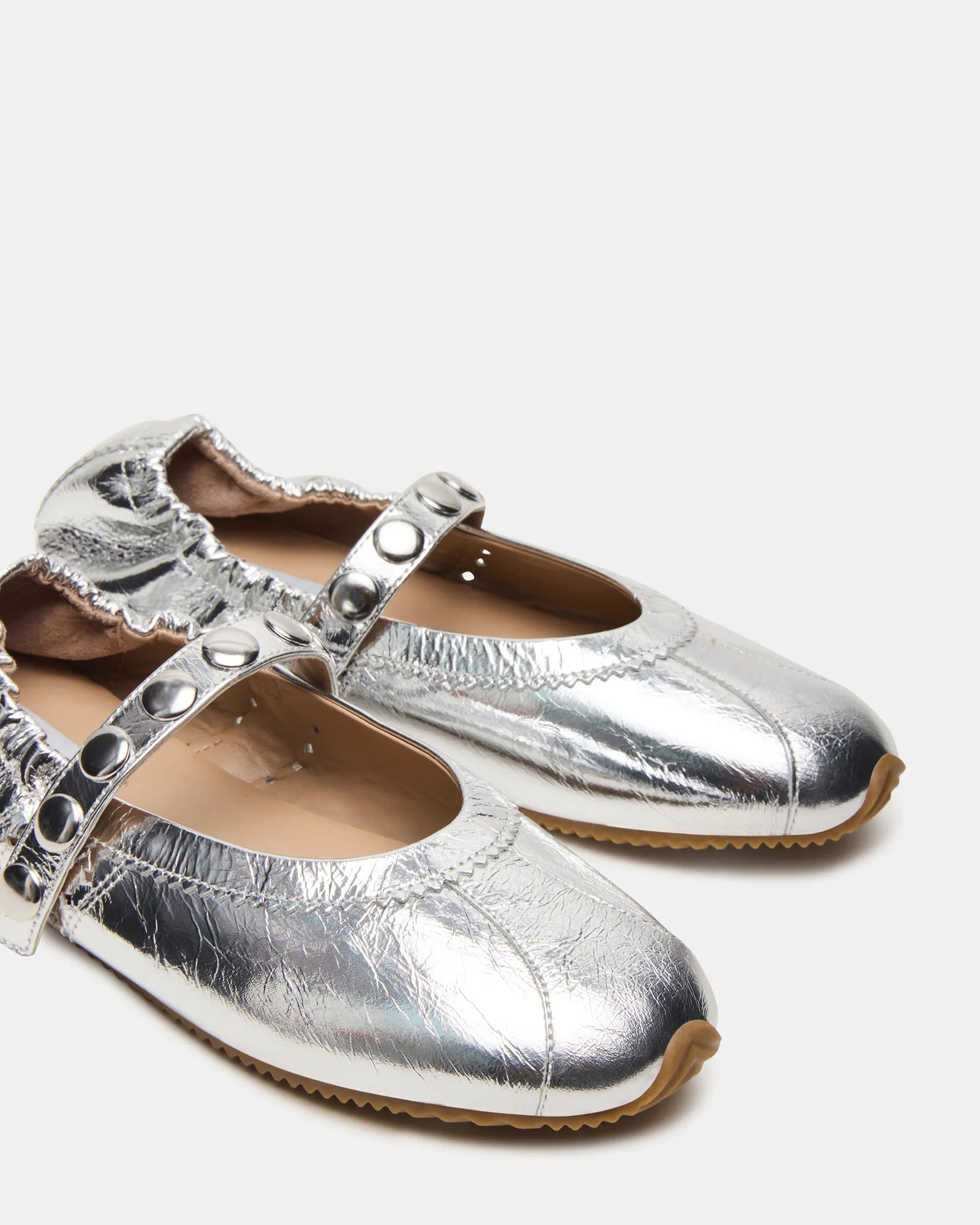 ANAYA-S Silver Leather Mary Jane Flats | Women's Designer Flats