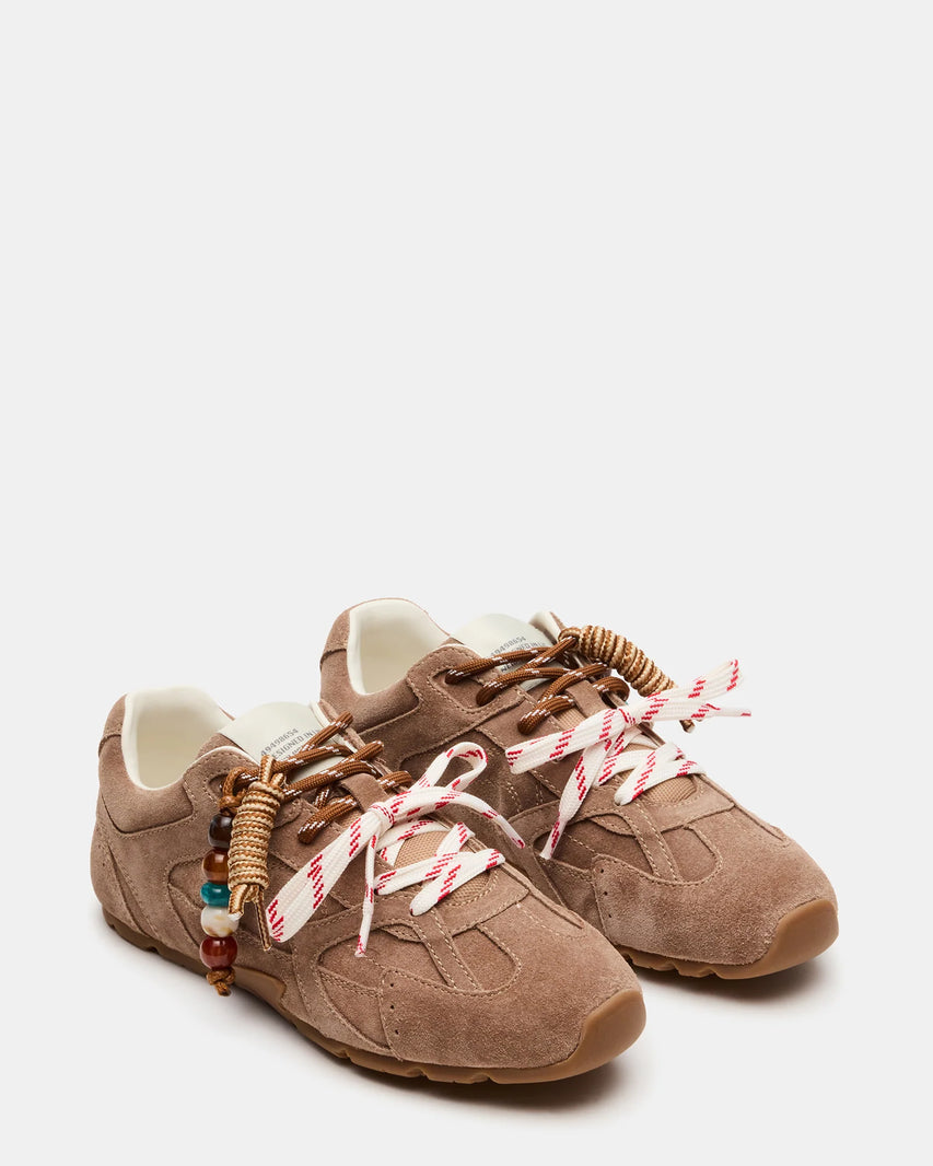 AZIEL-C Taupe Suede Low-Top Charm Lace-Up Sneakers | Women's