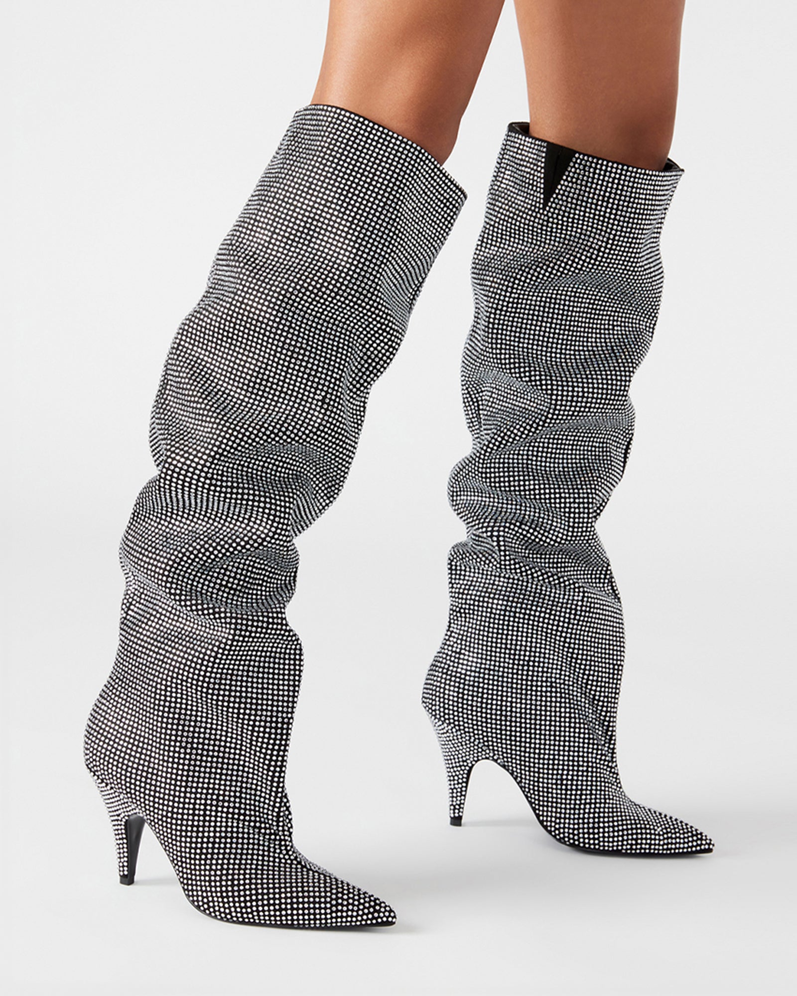 BELLAMIE-R Silver Rhinestone Knee-High Pointed Toe Boot Women's