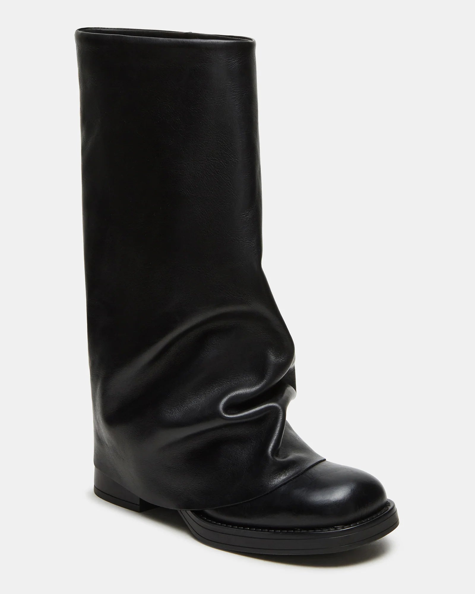 BENTON Black Leather Fold-over Boot | Women's Designer Boots BENTON Black Leather Fold-over Boot | Women's Designer Boots
