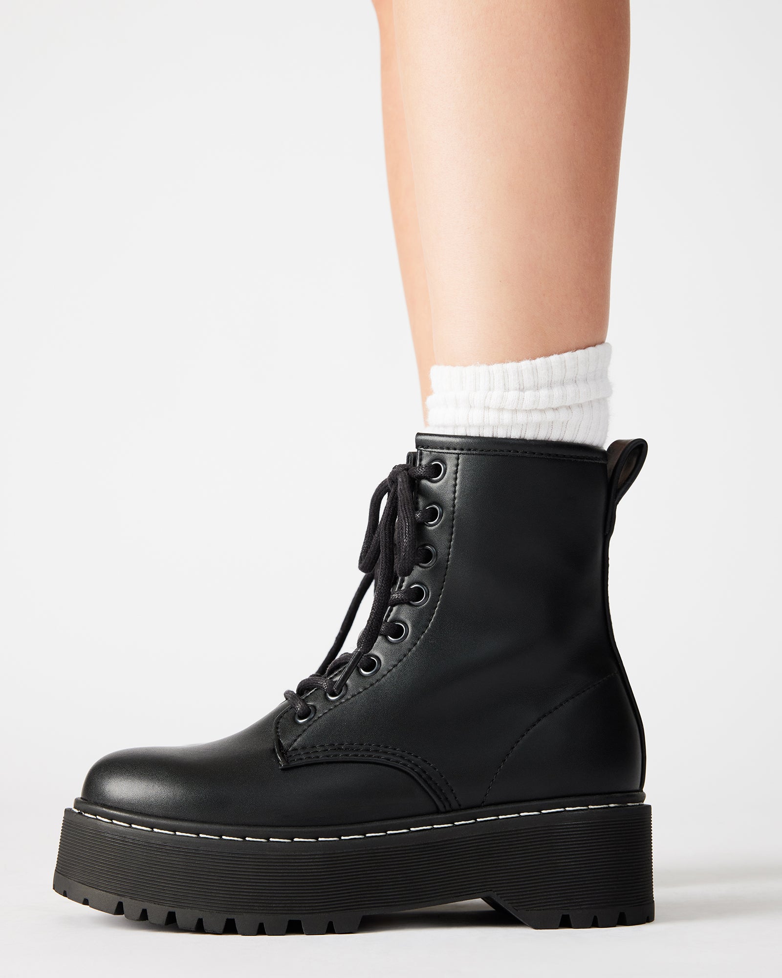 BETTYY Black Platform Combat Boots | Women's Designer Booties â Steve Madden Canada
