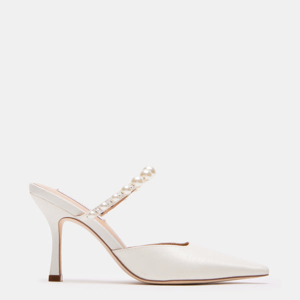 BRECKI-P White Fabric Mule Heel | Women's Designer Shoes – Steve Madden ...