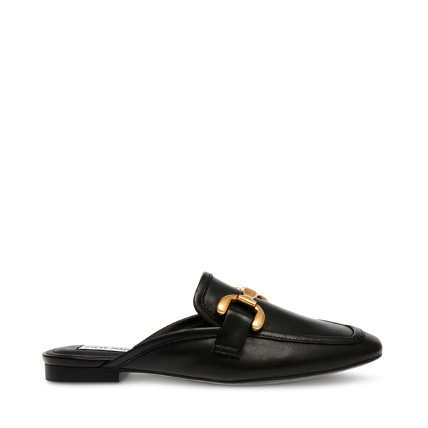 FORTUNATE Black Leather Loafers | Women's Designer Flats – Steve Madden ...