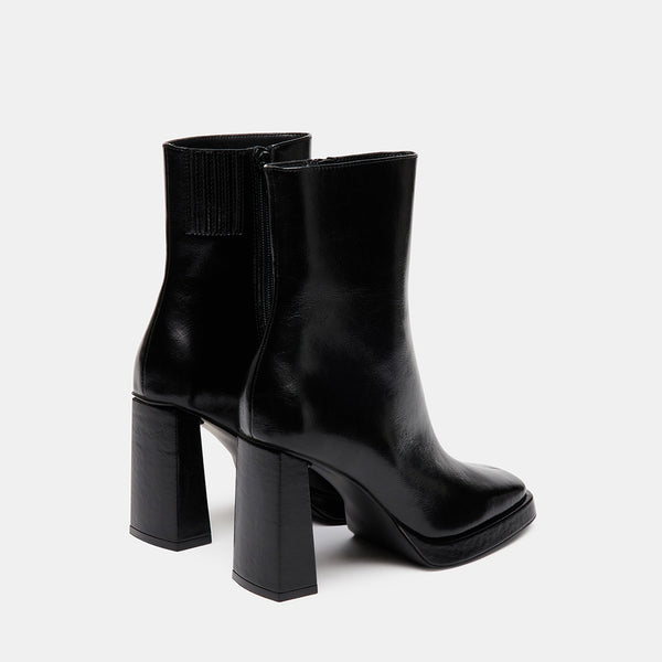 FREYA Black Leather Square Toe Ankle Booties | Women's Designer Booties ...