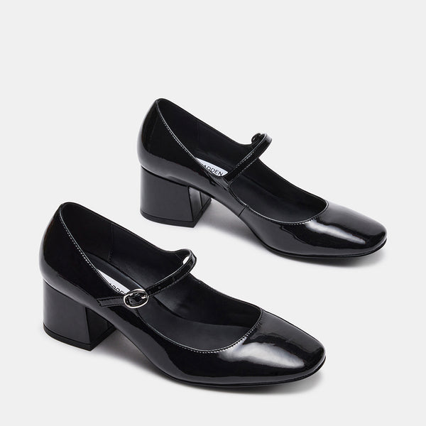 HAWKE Black Patent Mary Jane Block Heel Pumps | Women's Designer Heels ...