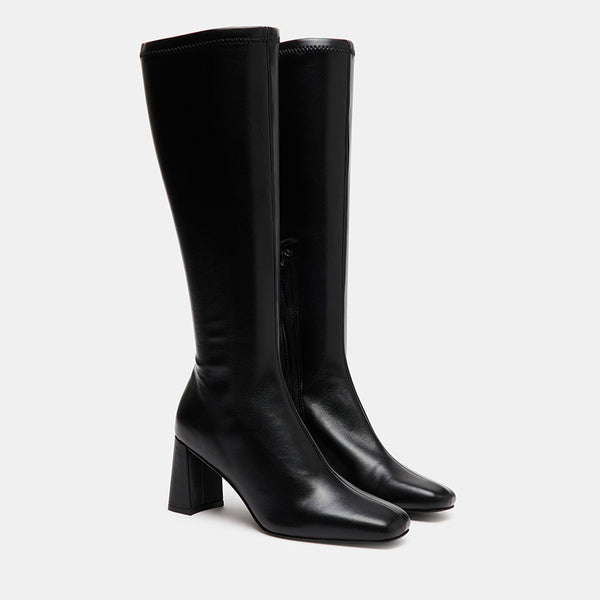 HOLLY Black Knee High Block Heel Boots | Women's Designer Boots – Steve ...