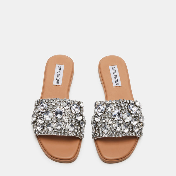 KNICKY Silver Rhinestones Slide Sandals | Women's Designer Sandals ...
