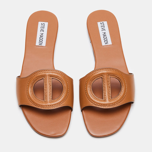 KYLAH Tan Leather Flat Slide Sandals | Women's Designer Shoes – Steve ...