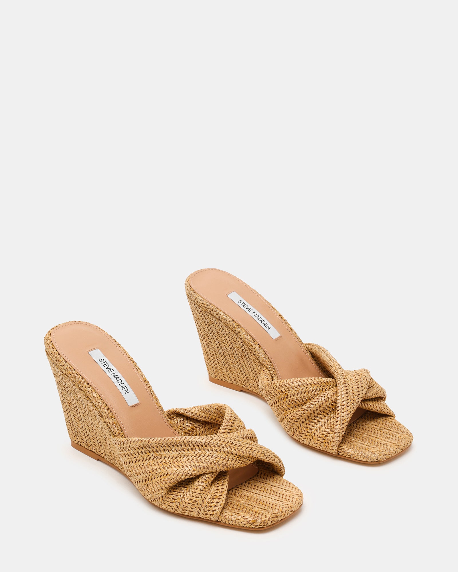 LAELIA Natural Raffia Square-Toe Mule Wedges | Women's Designer