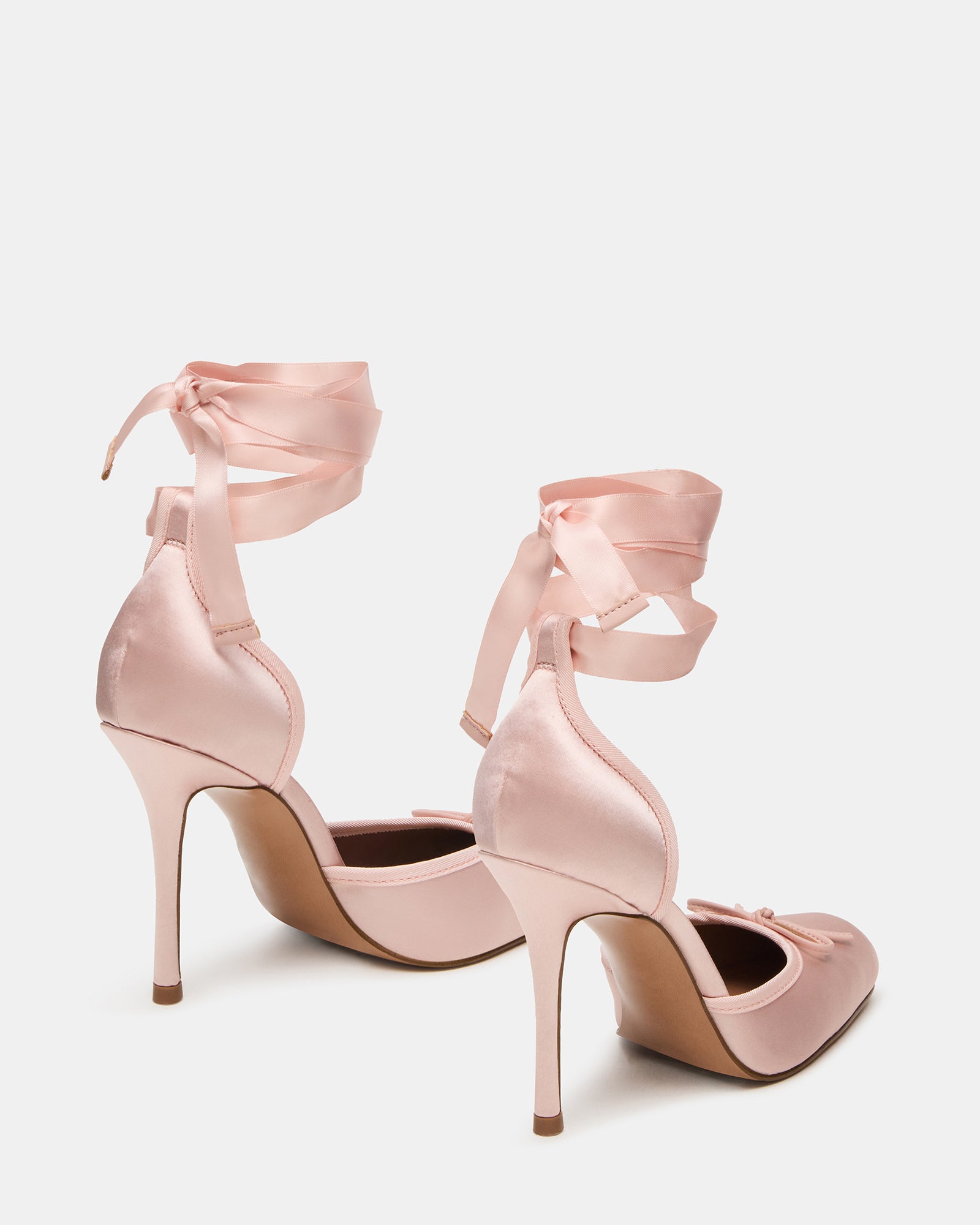 LARINA Blush Satin Stiletto Square-Toe Lace Up Pumps Women's