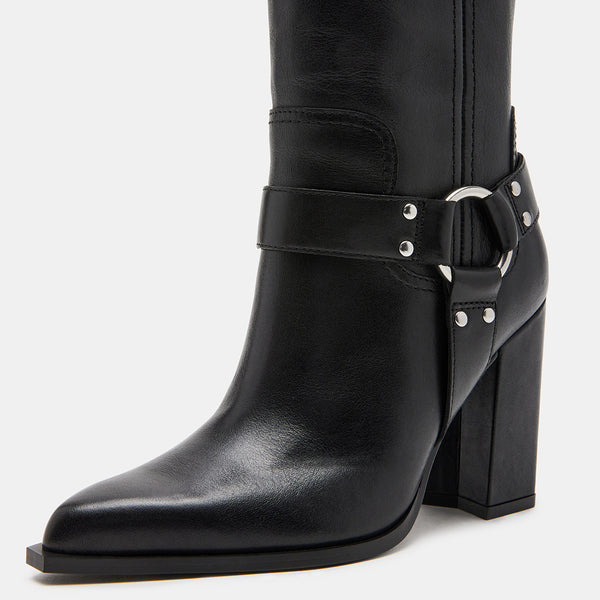 LOLLY Black Leather Knee Hight Black Heel Boots | Women's Designer ...