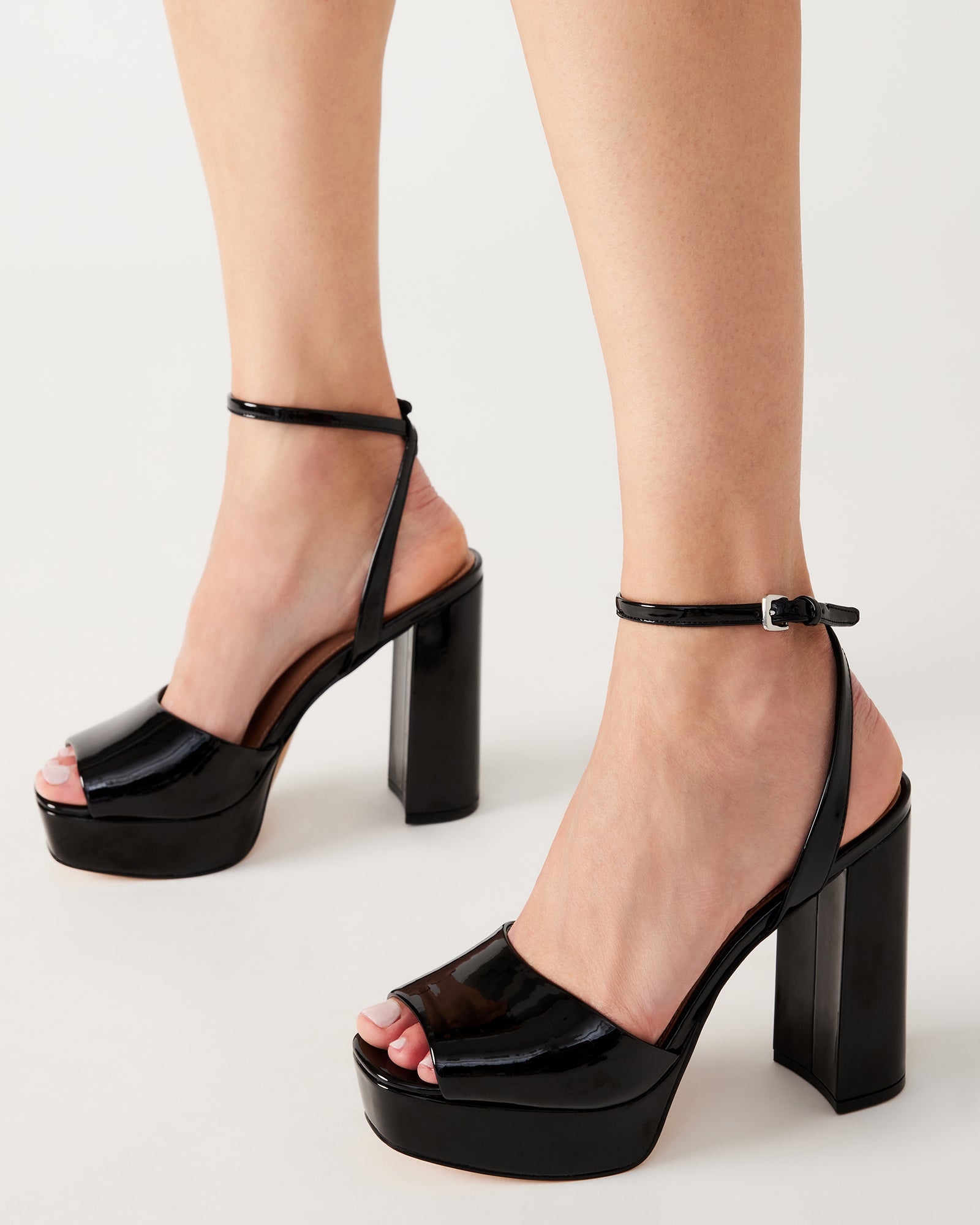 LOURDES Black Patent Platform Block Heels Women's Designer Shoes