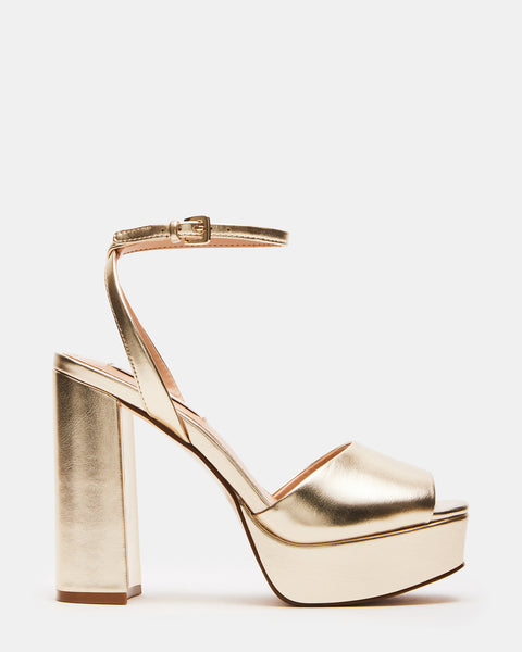 LOURDES Gold Platform Block Heels Women's Designer Shoes – Steve