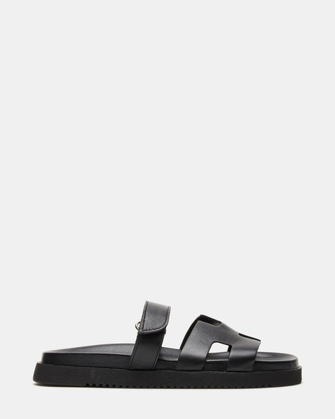 MAYVEN Black Leather Flatform Slide Sandals | Women's Designer